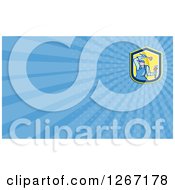 Clipart Of A Plumber Holding A Plunger And Monkey Wrench And Blue Ray Business Card Design Royalty Free Illustration