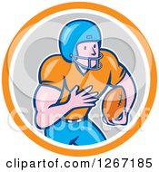 Poster, Art Print Of Cartoon White Male American Football Player In An Orange White And Gray Circle