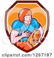 Poster, Art Print Of Cartoon White Male American Football Player In A Maroon White And Orange Shield