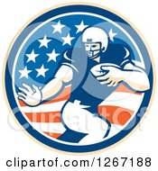 Poster, Art Print Of Retro Football Player In An American Flag Circle