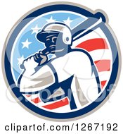 Clipart Of A Retro Male Baseball Player Batting Inside An American Flag Circle Royalty Free Vector Illustration