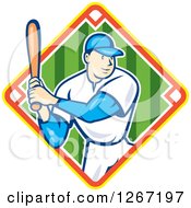 Poster, Art Print Of Cartoon White Male Baseball Player Batting Inside Diamond