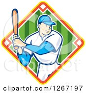 Cartoon White Male Baseball Player Batting Inside Diamond