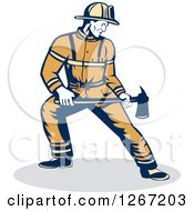 Poster, Art Print Of Retro Male Fireman Holding An Axe
