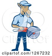 Cartoon Donkey Man Woker Holding A Concrete Saw