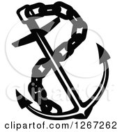 Poster, Art Print Of Black And White Nautical Anchor With A Chain