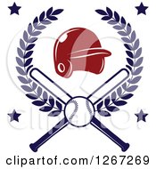 Poster, Art Print Of Baseball And Crossed Bats With A Helmet In A Wreath And Stars