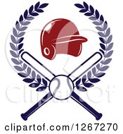 Poster, Art Print Of Baseball And Crossed Bats With A Red Helmet In A Wreath