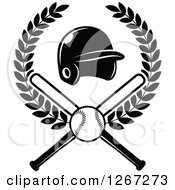 Poster, Art Print Of Black And White Baseball And Crossed Bats With A Helmet In A Wreath