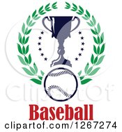 Clipart Of A Baseball And Trophy With A Circle Of Stars Over Text In A Wreath Royalty Free Vector Illustration