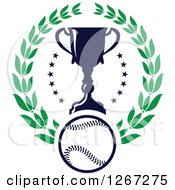 Clipart Of A Baseball And Trophy With A Circle Of Stars In A Wreath Royalty Free Vector Illustration