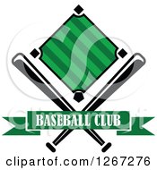 Baseball Diamond Field With Crossed Bats And A Green Text Banner