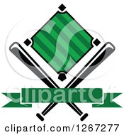 Poster, Art Print Of Baseball Diamond Field With Crossed Bats And A Blank Green Banner