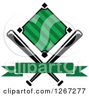 Baseball Diamond Field With Crossed Bats And A Blank Green Banner