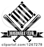 Clipart Of A Black And White Baseball Diamond Field With Crossed Bats And A Text Banner Royalty Free Vector Illustration