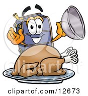 Poster, Art Print Of Suitcase Cartoon Character Serving A Thanksgiving Turkey On A Platter