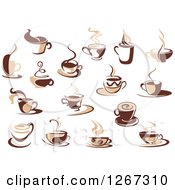 Poster, Art Print Of Two Toned Tan And Brown Steamy Coffee Cup Designs
