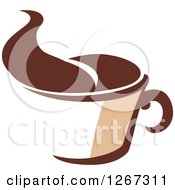 Clipart Of A Two Toned Tan And Brown Steamy Coffee Cup 1 Royalty Free Vector Illustration