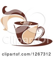 Poster, Art Print Of Two Toned Tan And Brown Steamy Coffee Cup On A Saucer 4