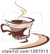 Poster, Art Print Of Two Toned Tan And Brown Steamy Coffee Cup On A Saucer 5