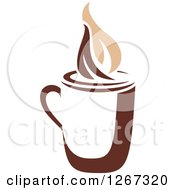 Clipart Of A Two Toned Tan And Brown Steamy Coffee Cup 3 Royalty Free Vector Illustration