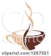Poster, Art Print Of Two Toned Tan And Brown Steamy Coffee Cup 4
