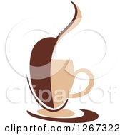 Two Toned Tan And Brown Steamy Bean Shaped Coffee Cup On A Saucer