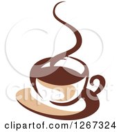 Poster, Art Print Of Two Toned Tan And Brown Steamy Coffee Cup On A Saucer 1