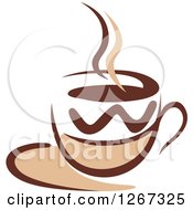 Poster, Art Print Of Two Toned Tan And Brown Steamy Coffee Cup On A Saucer 2