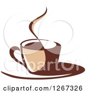 Poster, Art Print Of Two Toned Tan And Brown Steamy Coffee Cup On A Saucer 3