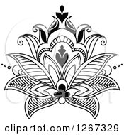 Poster, Art Print Of Black And White Beautiful Henna Lotus Flower
