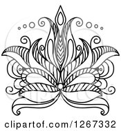 Clipart Of A Black And White Beautiful Henna Lotus Flower 4 Royalty Free Vector Illustration