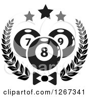 Clipart Of Black And White Billiards Pool Balls And Stars In A Wreath Over A Bow Tie Royalty Free Vector Illustration