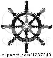 Poster, Art Print Of Black And White Nautical Ship Helm Steering Wheel