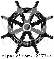 Poster, Art Print Of Black And White Nautical Ship Helm Steering Wheel 2