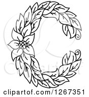 Poster, Art Print Of Black And White Floral Capital Letter C With A Flower