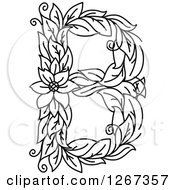 Poster, Art Print Of Black And White Floral Capital Letter B With A Flower