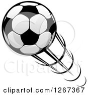 Clipart Of A Grayscale Flying Soccer Ball Royalty Free Vector Illustration