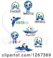 Poster, Art Print Of 3d Soccer Balls And Blue Ribbons