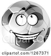 Poster, Art Print Of Grayscale Happy Soccer Ball Looking Up