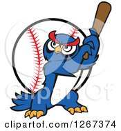 Poster, Art Print Of Cartoon Blue Owl Baseball Player Batting Over A Ball