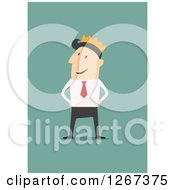 Clipart Of A Businessman Wearing A Crown Over Green Royalty Free Vector Illustration