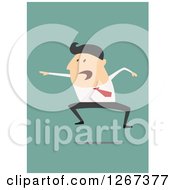 Clipart Of An Excited Businessman Jumping And Pointing Over Green Royalty Free Vector Illustration by Vector Tradition SM