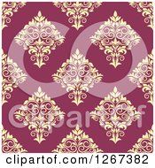 Poster, Art Print Of Seamless Pattern Background Of Vintage Yellow Floral Damask On Pink