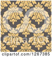 Poster, Art Print Of Seamless Pattern Background Of Vintage Tan Floral Damask On Taupe