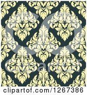 Poster, Art Print Of Seamless Pattern Background Of Vintage Yellow Floral Damask On Teal