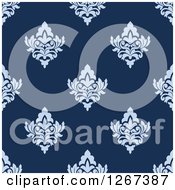 Clipart Of A Seamless Pattern Background Of Vintage Blue Floral Damask Royalty Free Vector Illustration