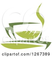 Clipart Of A Two Toned Steamy Hot Green Tea Cup Royalty Free Vector Illustration