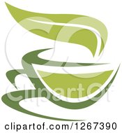 Clipart Of A Two Toned Steamy Green Tea Cup And Steam Leaf Royalty Free Vector Illustration