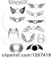 Clipart Of Black And White Wing Designs Royalty Free Vector Illustration